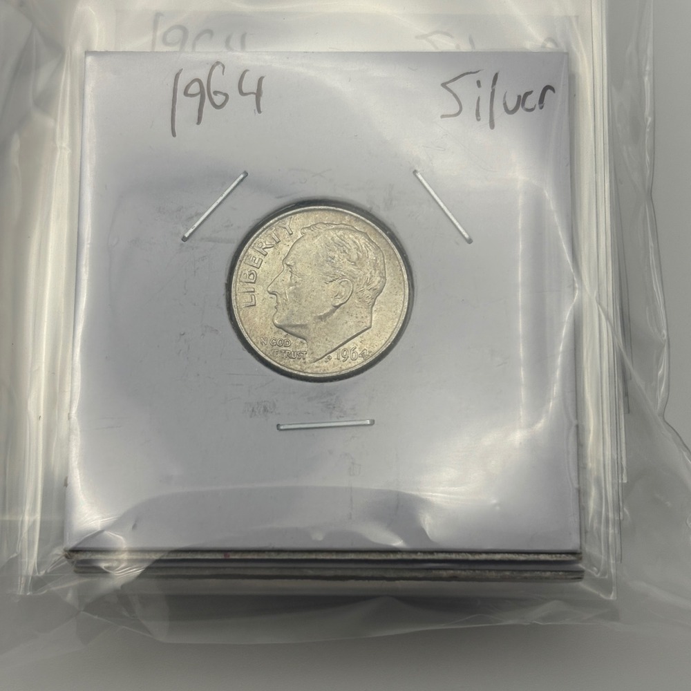 1964 Roosevelt Silver Dimes Lot of 10 90% Silver US Coins in Flips
